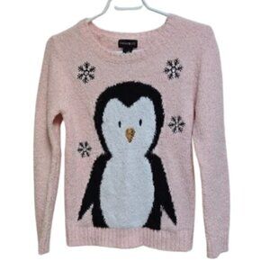 Forever And Ever Pink Fuzzy Sweater with Penguin and Snowflakes Child Large 14